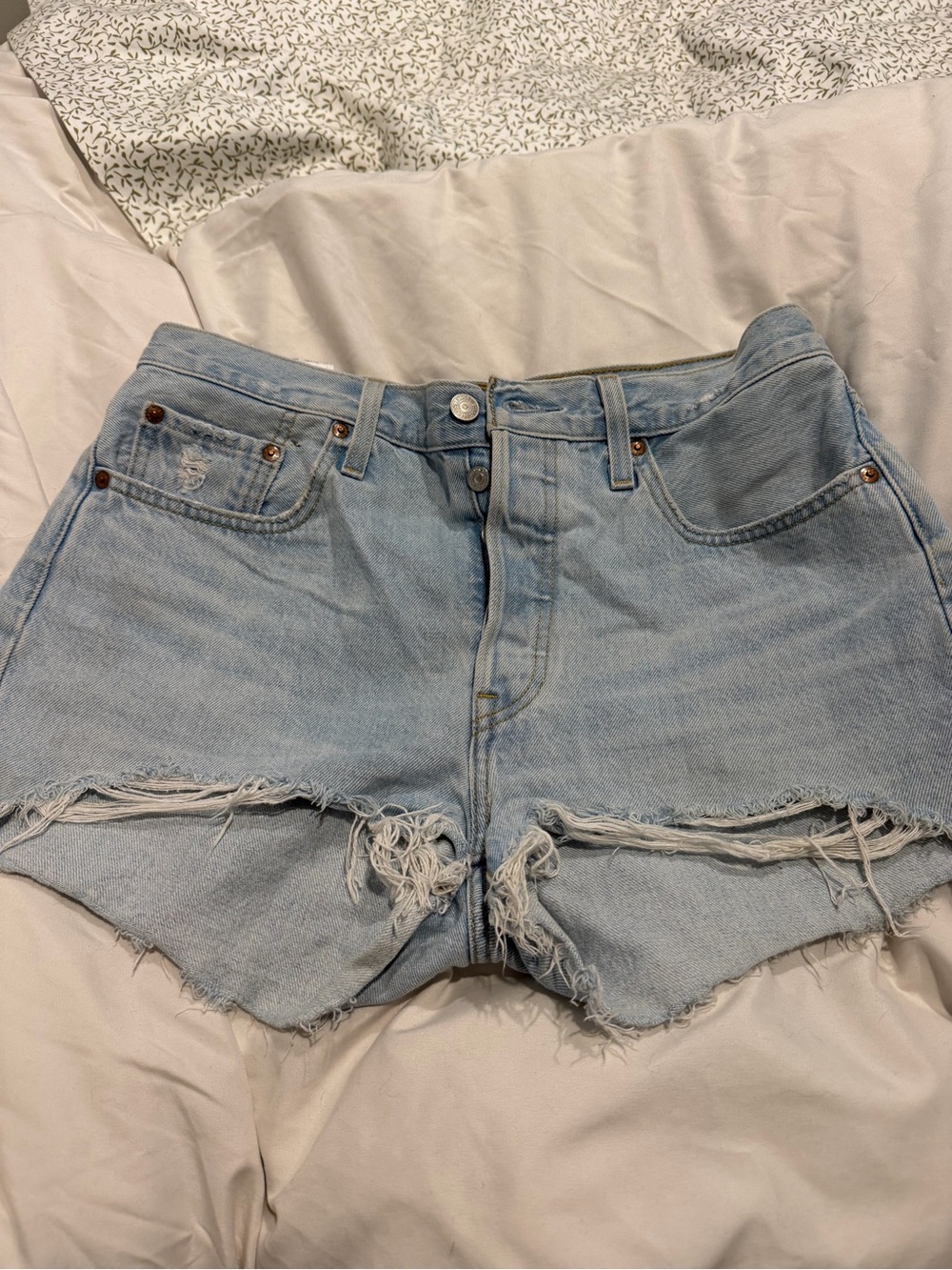 Levi's Light Blue Distressed Cutoff Denim Shorts